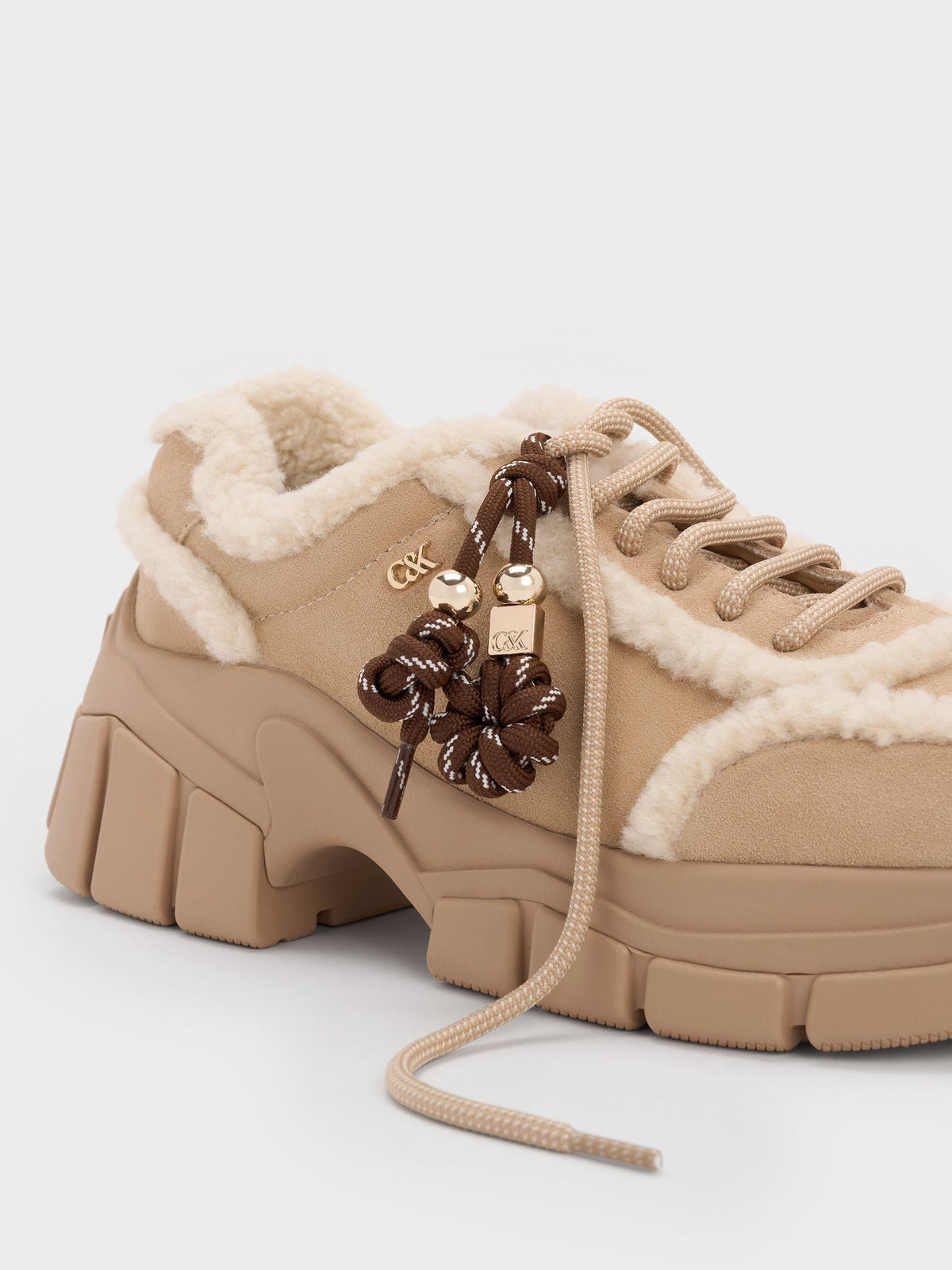 CHARLES & KEITH Special Offer / Yunna Suede & Faux Shearling Chunky Sneakers - Beige