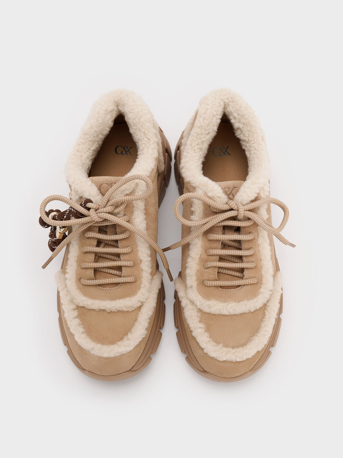 CHARLES & KEITH Special Offer / Yunna Suede & Faux Shearling Chunky Sneakers - Beige