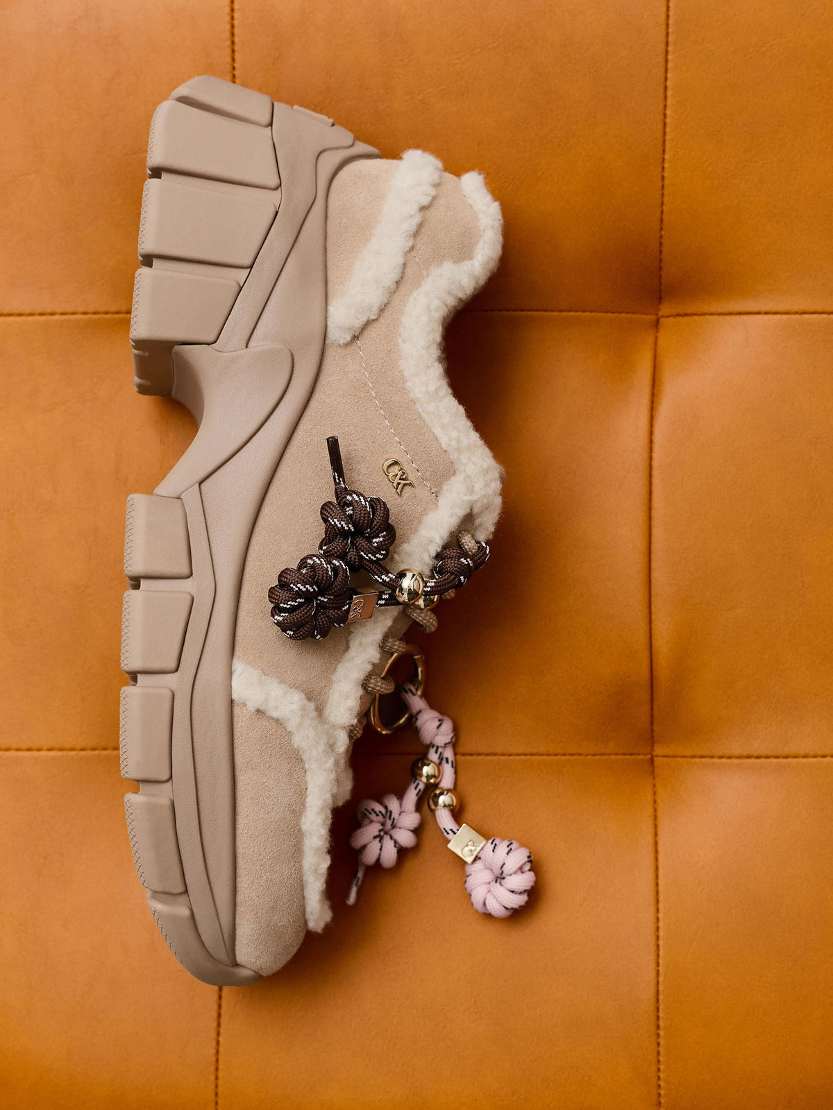 CHARLES & KEITH Special Offer / Yunna Suede & Faux Shearling Chunky Sneakers - Beige