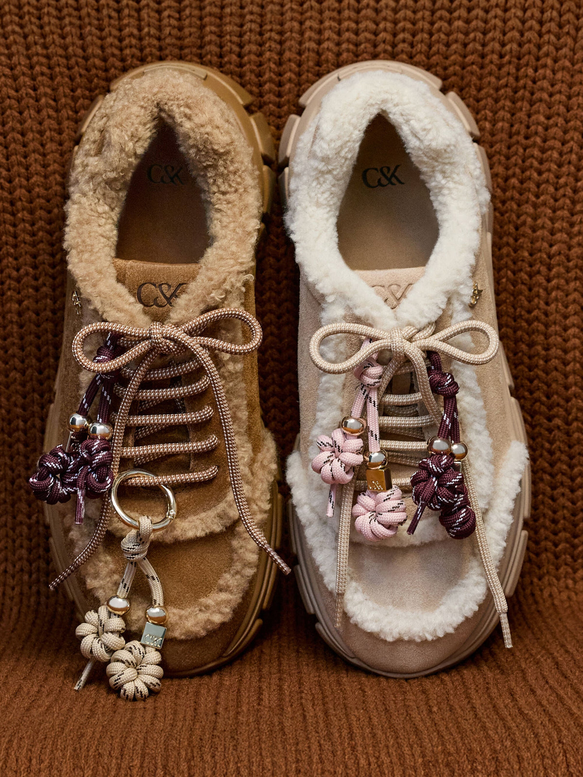 CHARLES & KEITH Special Offer / Yunna Suede & Faux Shearling Chunky Sneakers - Beige
