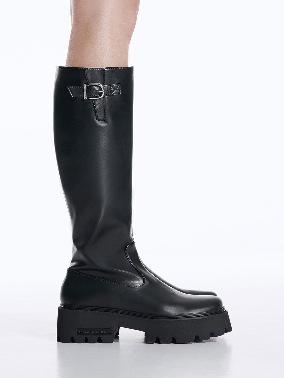 CHARLES & KEITH Trending / Imogen Side-Buckle Chunky Knee-High Boots - Black