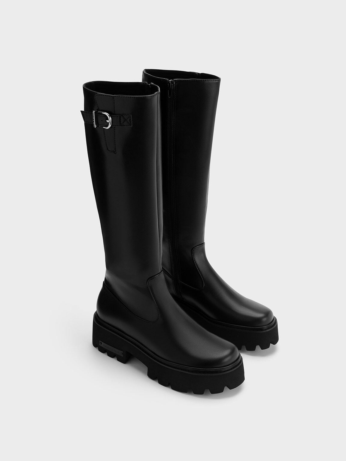 CHARLES & KEITH Trending / Imogen Side-Buckle Chunky Knee-High Boots - Black