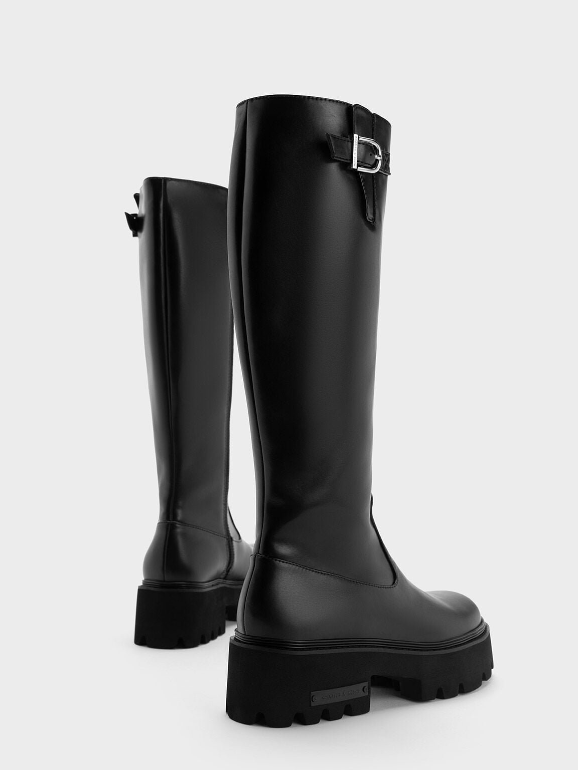 CHARLES & KEITH Trending / Imogen Side-Buckle Chunky Knee-High Boots - Black