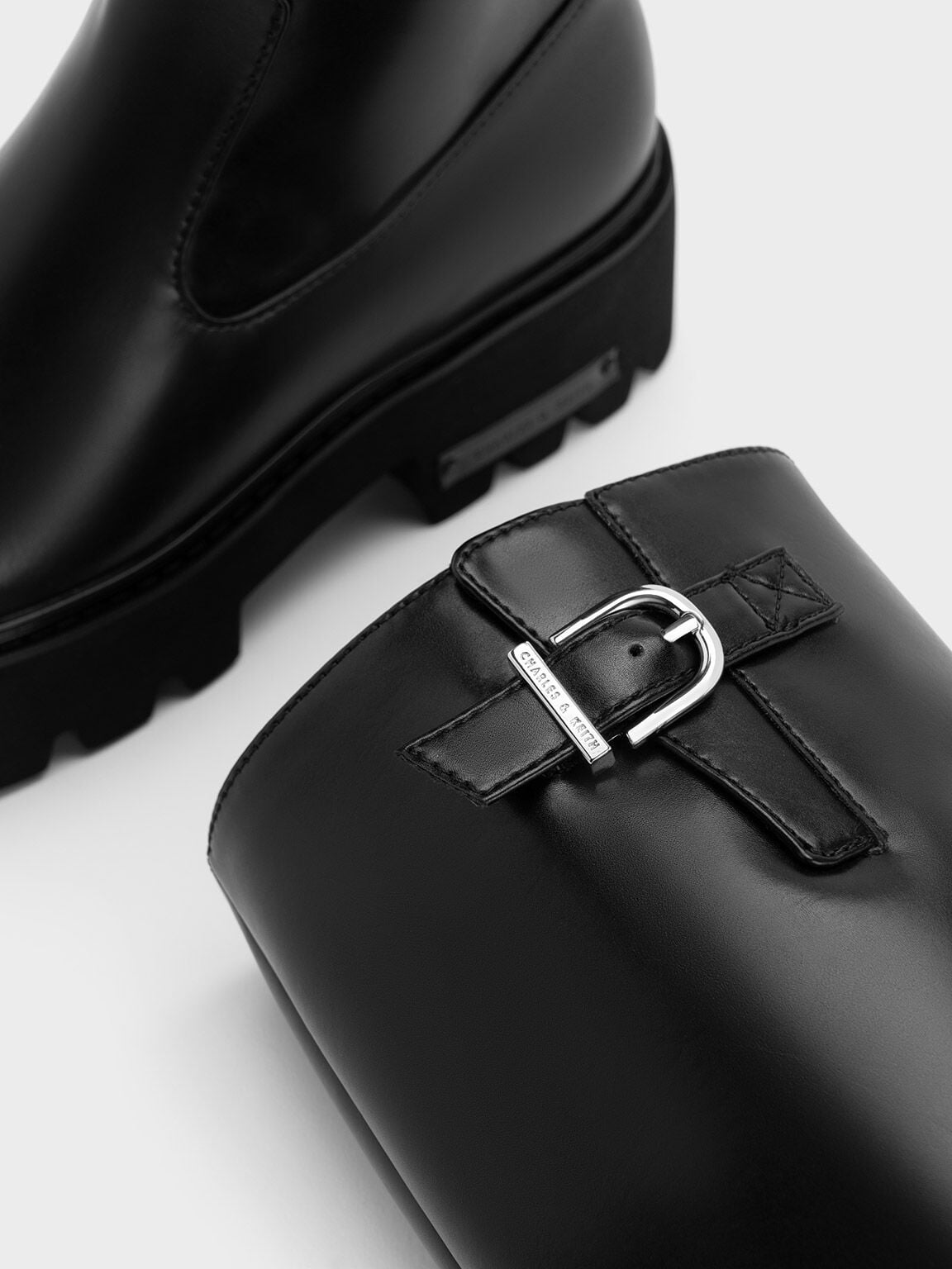 CHARLES & KEITH Trending / Imogen Side-Buckle Chunky Knee-High Boots - Black