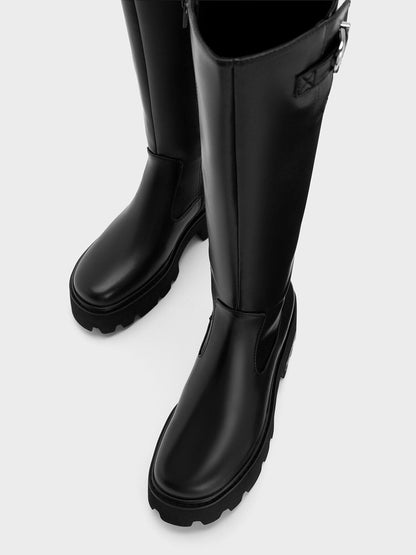 CHARLES & KEITH Trending / Imogen Side-Buckle Chunky Knee-High Boots - Black