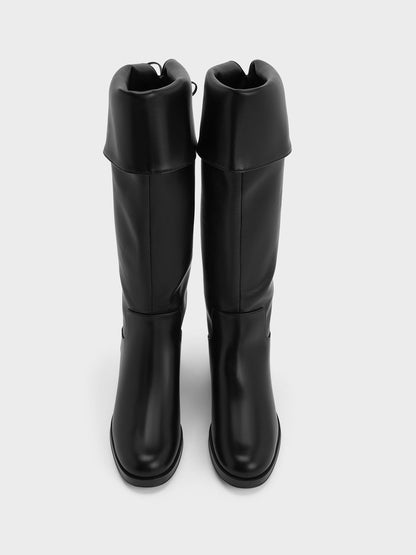 CHARLES & KEITH Customer Favorite / Louisa Fold-Over Thigh-High Boots - Black