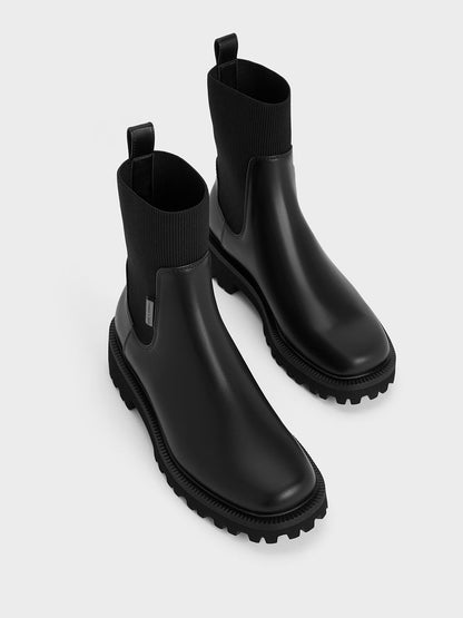 CHARLES & KEITH Premium / Remy Ridged-Sole Chelsea Boots - Black