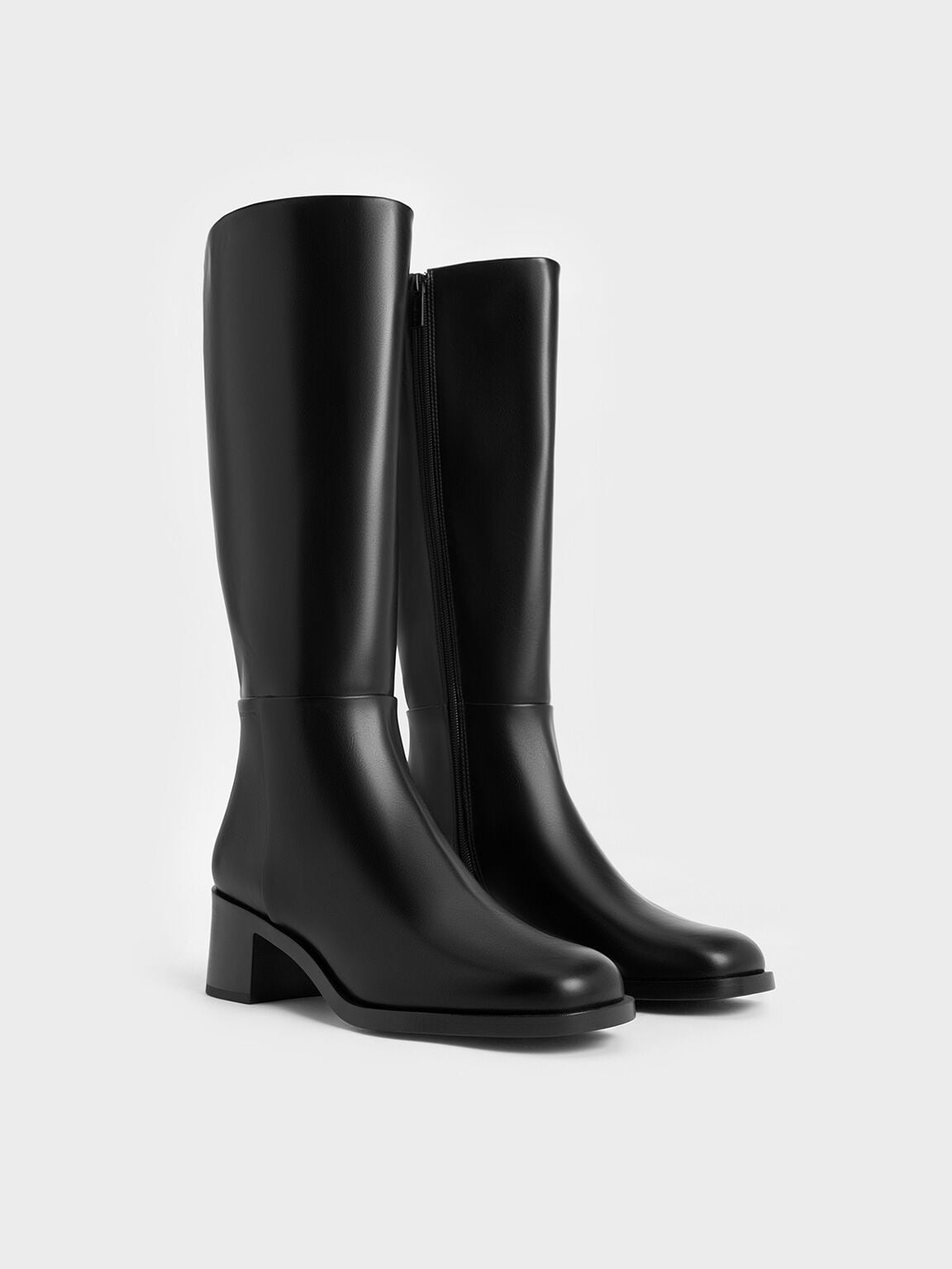 CHARLES & KEITH Trusted / Louise Block-Heel Knee-High Boots - Black