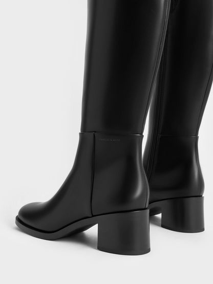 CHARLES & KEITH Trusted / Louise Block-Heel Knee-High Boots - Black