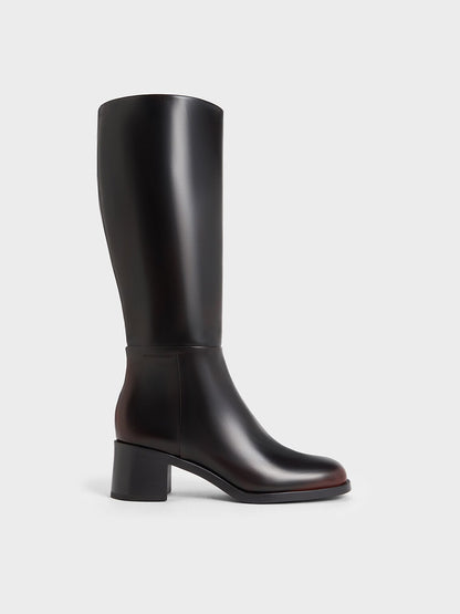 CHARLES & KEITH Trending / Louise Block-Heel Knee-High Boots - Dark Brown