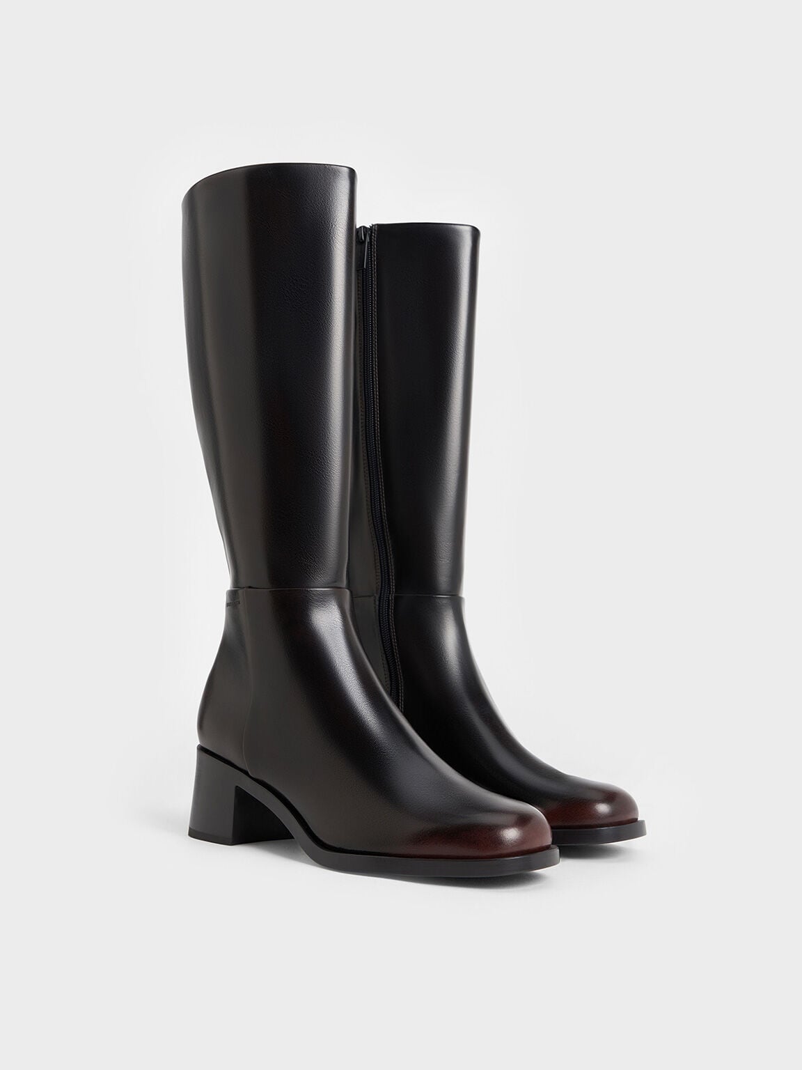CHARLES & KEITH Trending / Louise Block-Heel Knee-High Boots - Dark Brown