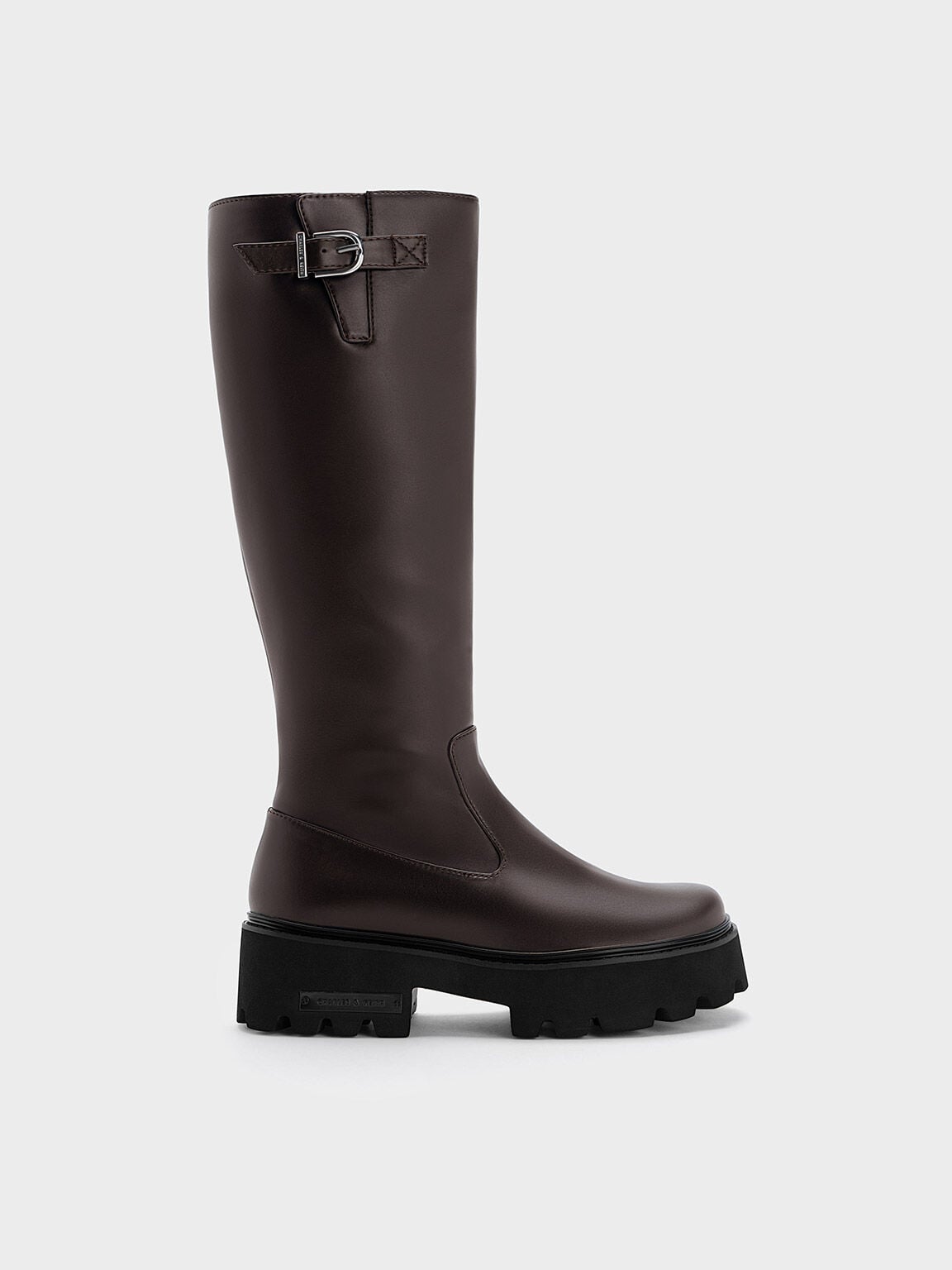 CHARLES & KEITH Exclusive / Imogen Side-Buckle Chunky Knee-High Boots - Dark Brown
