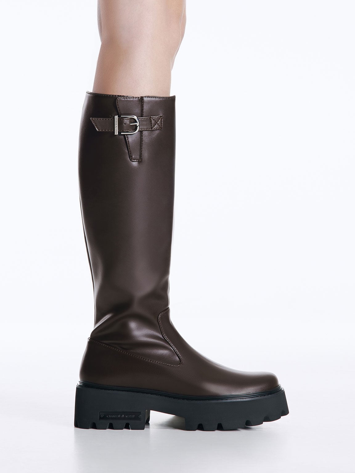 CHARLES & KEITH Exclusive / Imogen Side-Buckle Chunky Knee-High Boots - Dark Brown