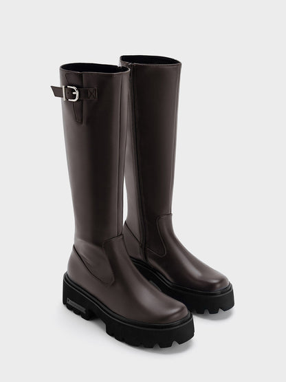 CHARLES & KEITH Exclusive / Imogen Side-Buckle Chunky Knee-High Boots - Dark Brown