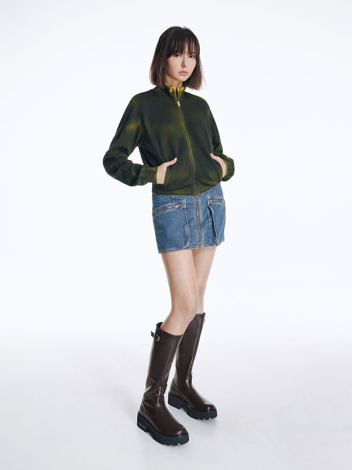 CHARLES & KEITH Exclusive / Imogen Side-Buckle Chunky Knee-High Boots - Dark Brown