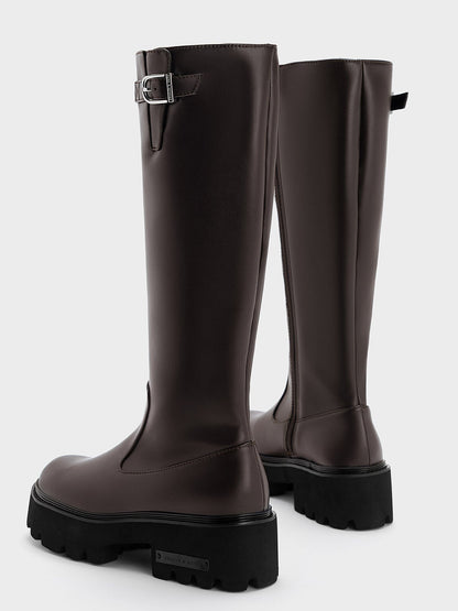 CHARLES & KEITH Exclusive / Imogen Side-Buckle Chunky Knee-High Boots - Dark Brown