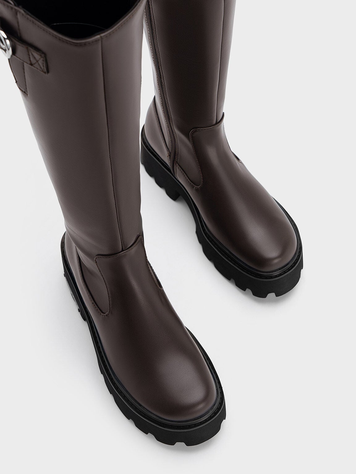 CHARLES & KEITH Exclusive / Imogen Side-Buckle Chunky Knee-High Boots - Dark Brown