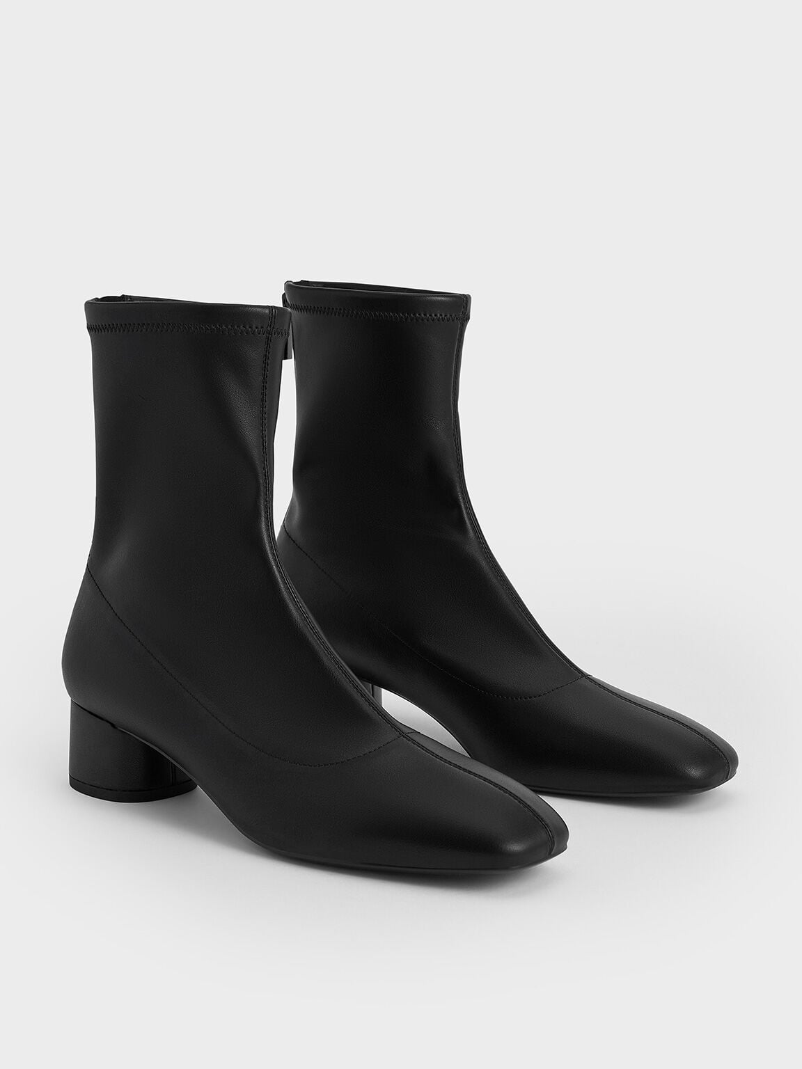 CHARLES & KEITH Value / Stitch-Trim Heeled Ankle Boots - Black