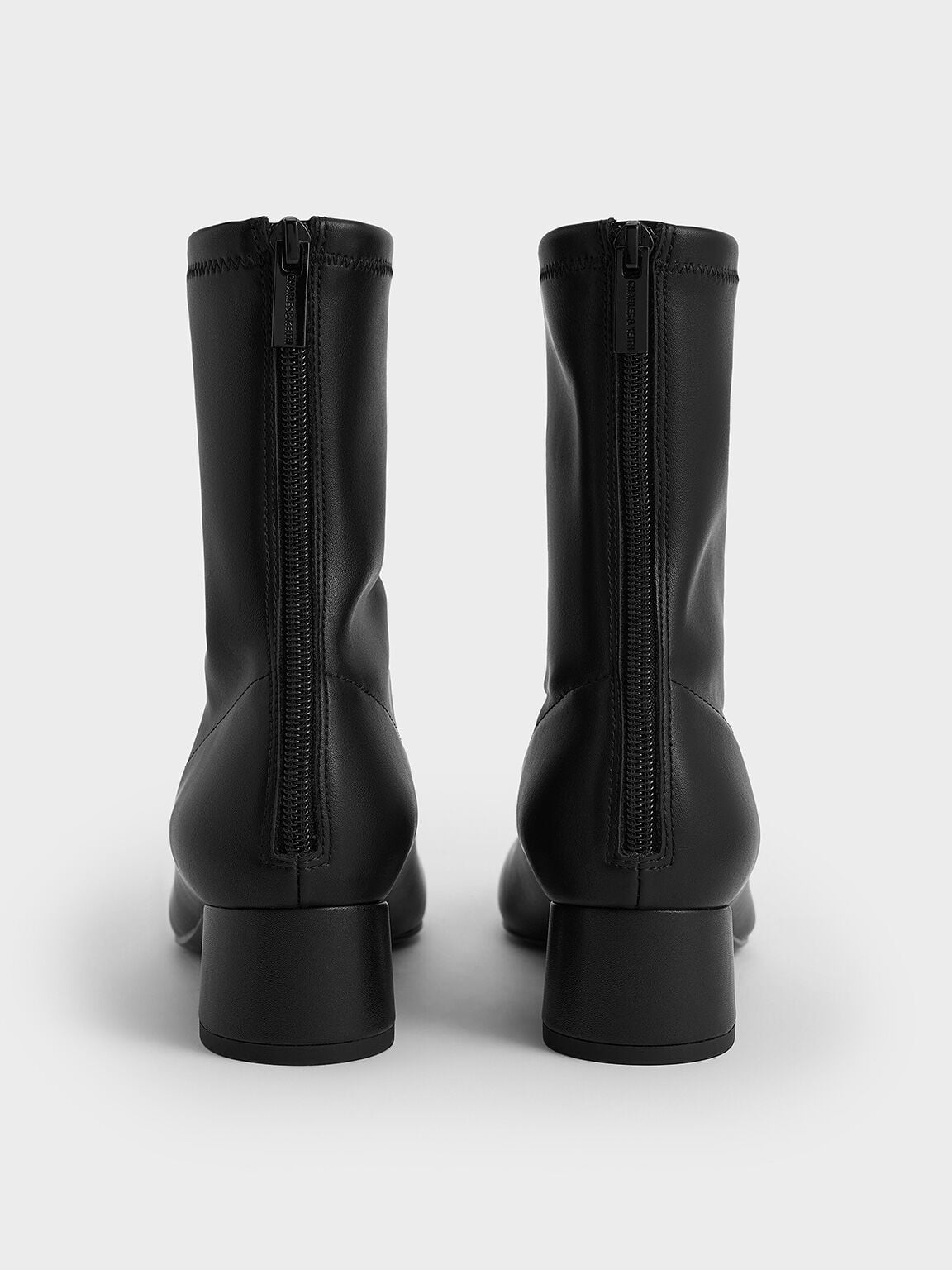 CHARLES & KEITH Value / Stitch-Trim Heeled Ankle Boots - Black
