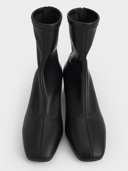 CHARLES & KEITH Value / Stitch-Trim Heeled Ankle Boots - Black
