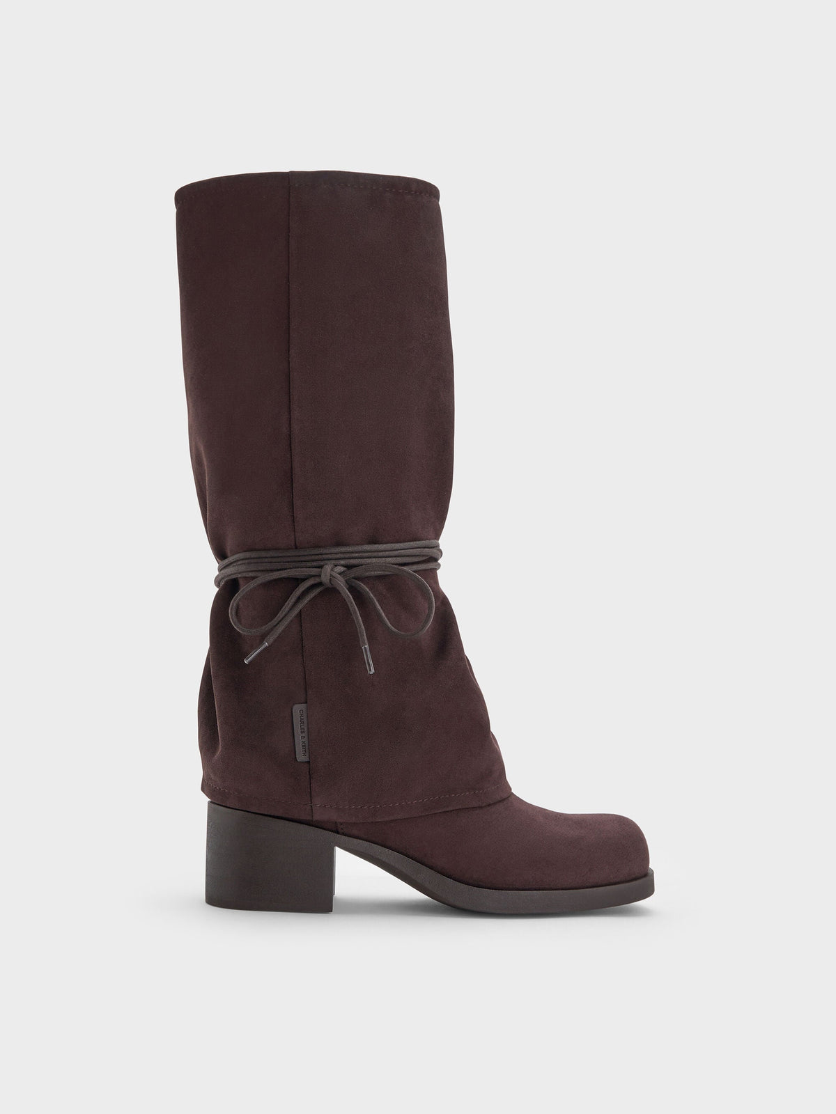CHARLES & KEITH Best Price / Faux Suede Tie-Around Knee-High Boots - Dark Brown Textured