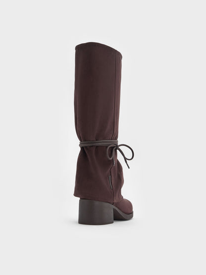 CHARLES & KEITH Best Price / Faux Suede Tie-Around Knee-High Boots - Dark Brown Textured