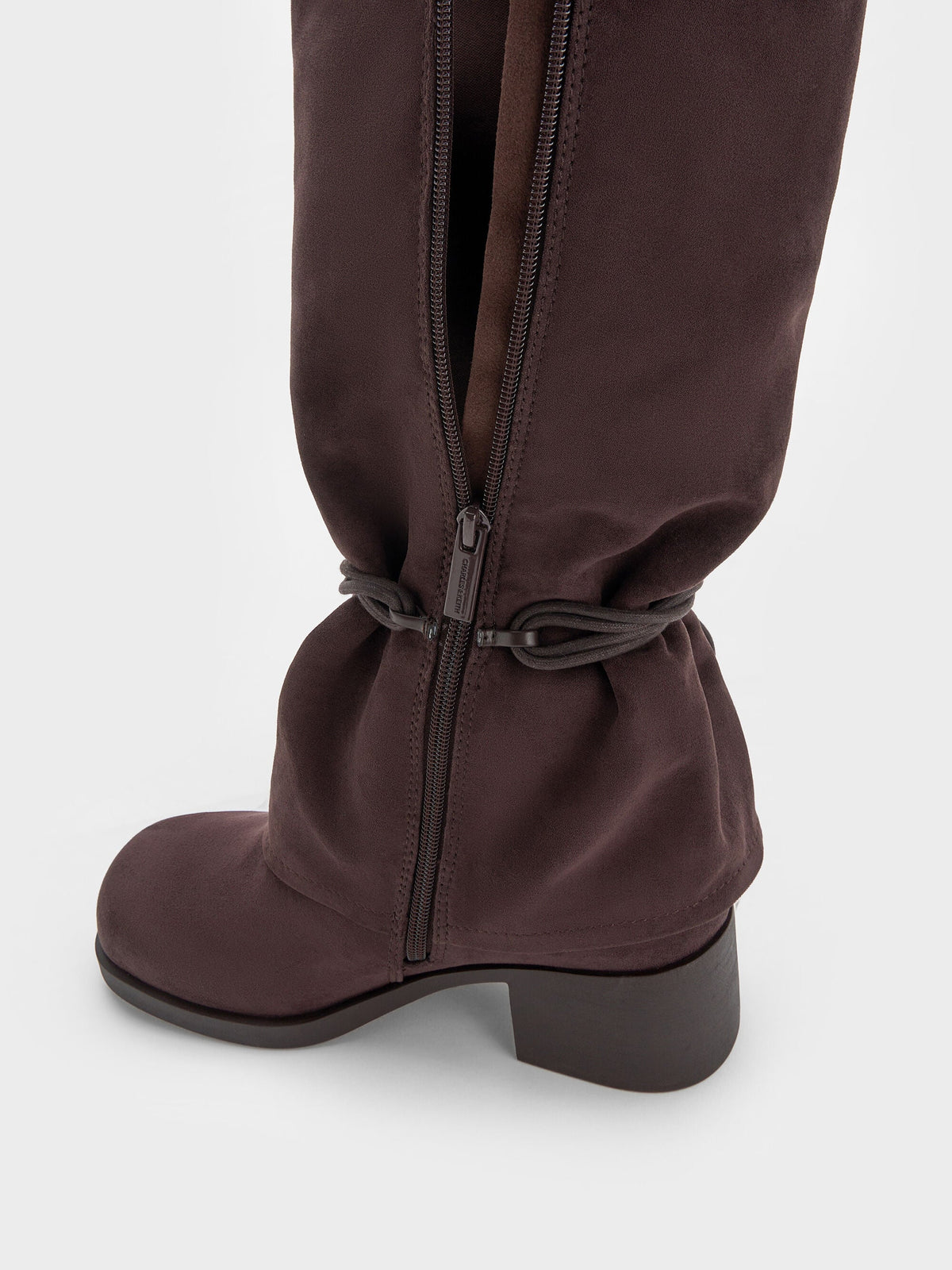 CHARLES & KEITH Best Price / Faux Suede Tie-Around Knee-High Boots - Dark Brown Textured