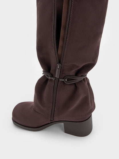 CHARLES & KEITH Best Price / Faux Suede Tie-Around Knee-High Boots - Dark Brown Textured