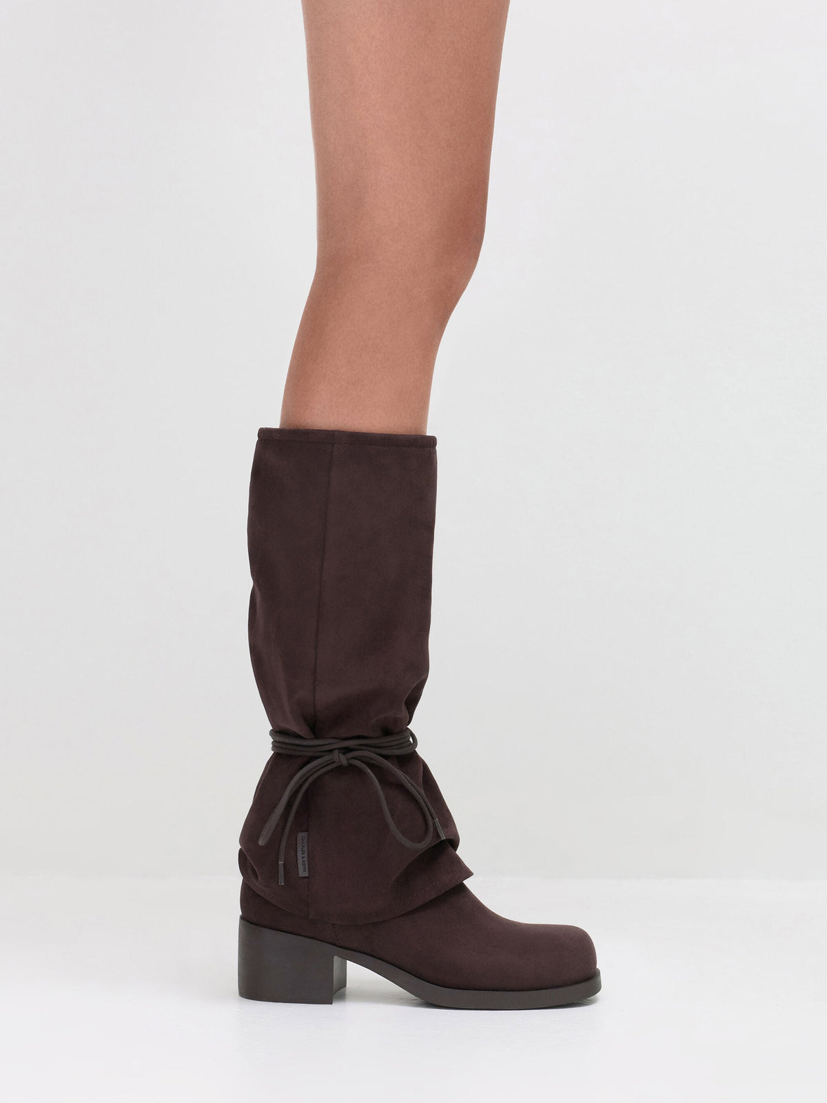 CHARLES & KEITH Best Price / Faux Suede Tie-Around Knee-High Boots - Dark Brown Textured