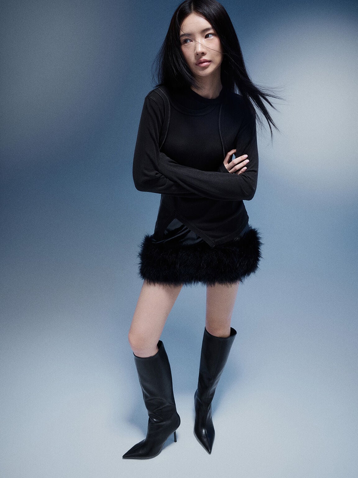 CHARLES & KEITH Special Offer / Pointed Stiletto Knee-High Boots - Black