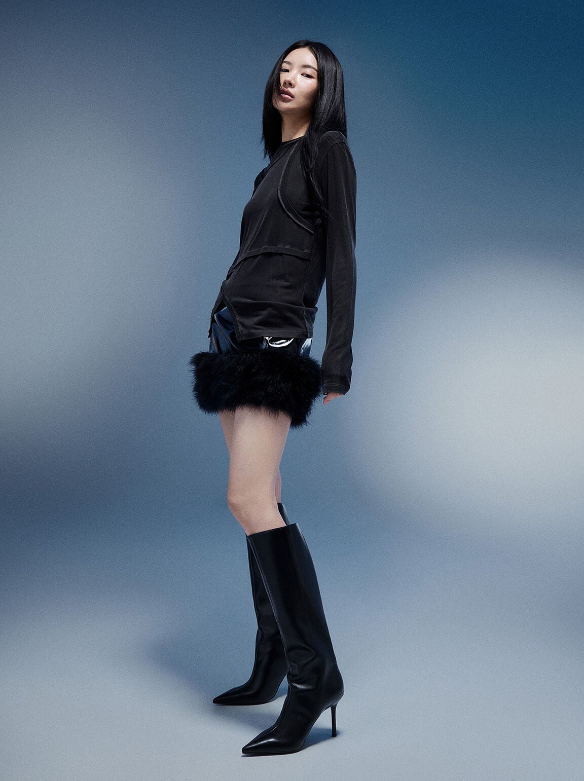 CHARLES & KEITH Special Offer / Pointed Stiletto Knee-High Boots - Black