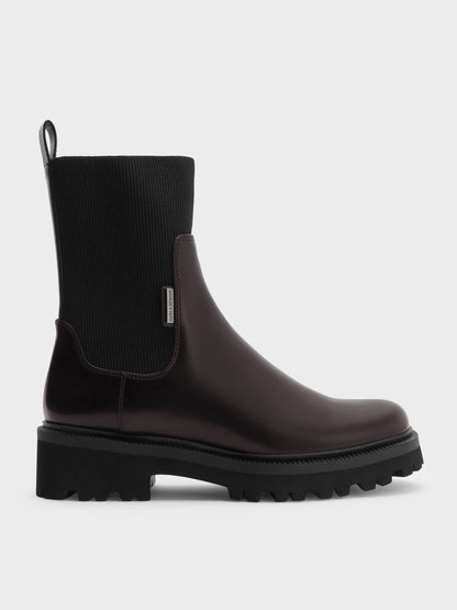 CHARLES & KEITH Discount / Remy Ridged-Sole Chelsea Boots - Burgundy