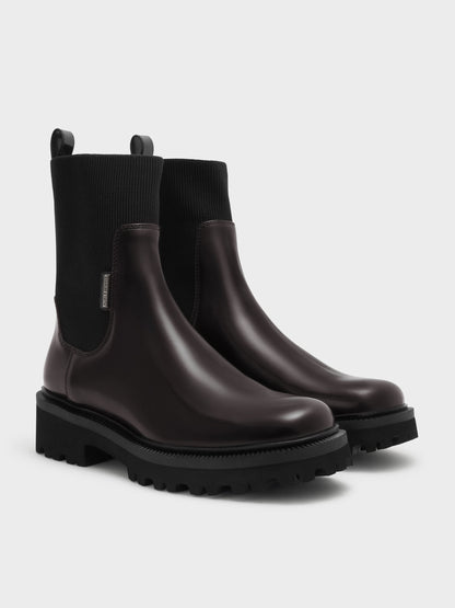 CHARLES & KEITH Discount / Remy Ridged-Sole Chelsea Boots - Burgundy