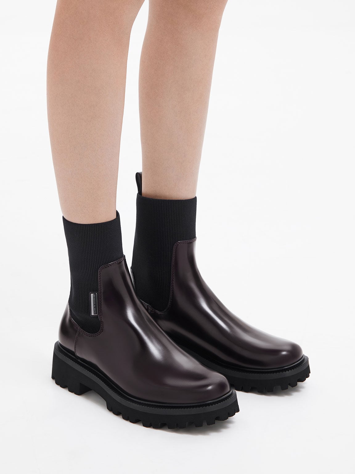 CHARLES & KEITH Discount / Remy Ridged-Sole Chelsea Boots - Burgundy