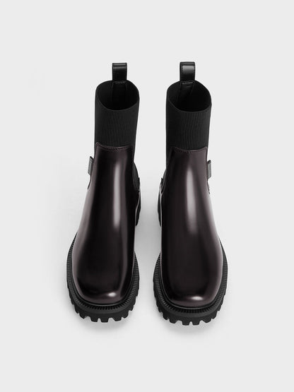 CHARLES & KEITH Discount / Remy Ridged-Sole Chelsea Boots - Burgundy