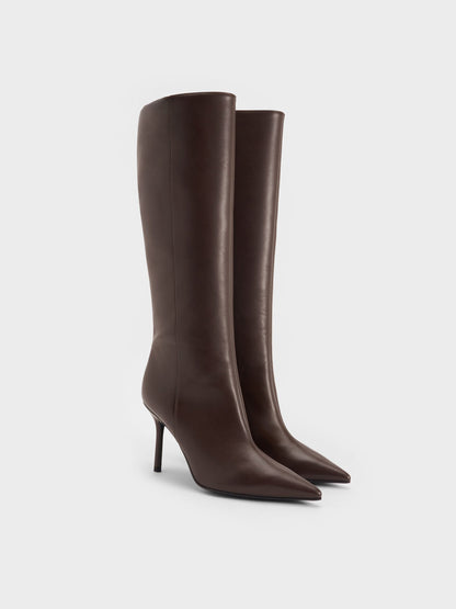 CHARLES & KEITH Sale / Pointed Stiletto Knee-High Boots - Dark Brown