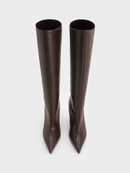CHARLES & KEITH Sale / Pointed Stiletto Knee-High Boots - Dark Brown
