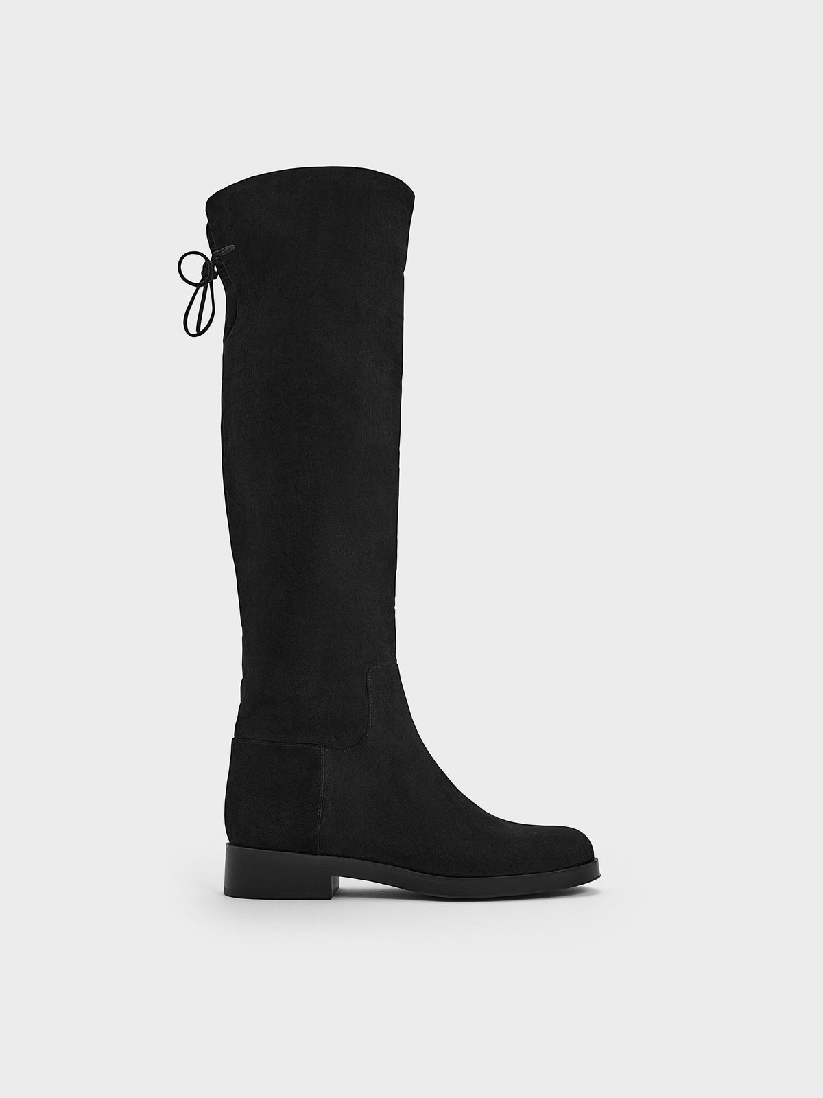 CHARLES & KEITH Great Value / Louisa Faux Suede Fold-Over Thigh-High Boots - Black Textured