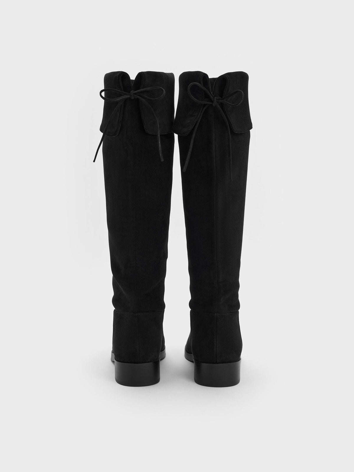CHARLES & KEITH Great Value / Louisa Faux Suede Fold-Over Thigh-High Boots - Black Textured