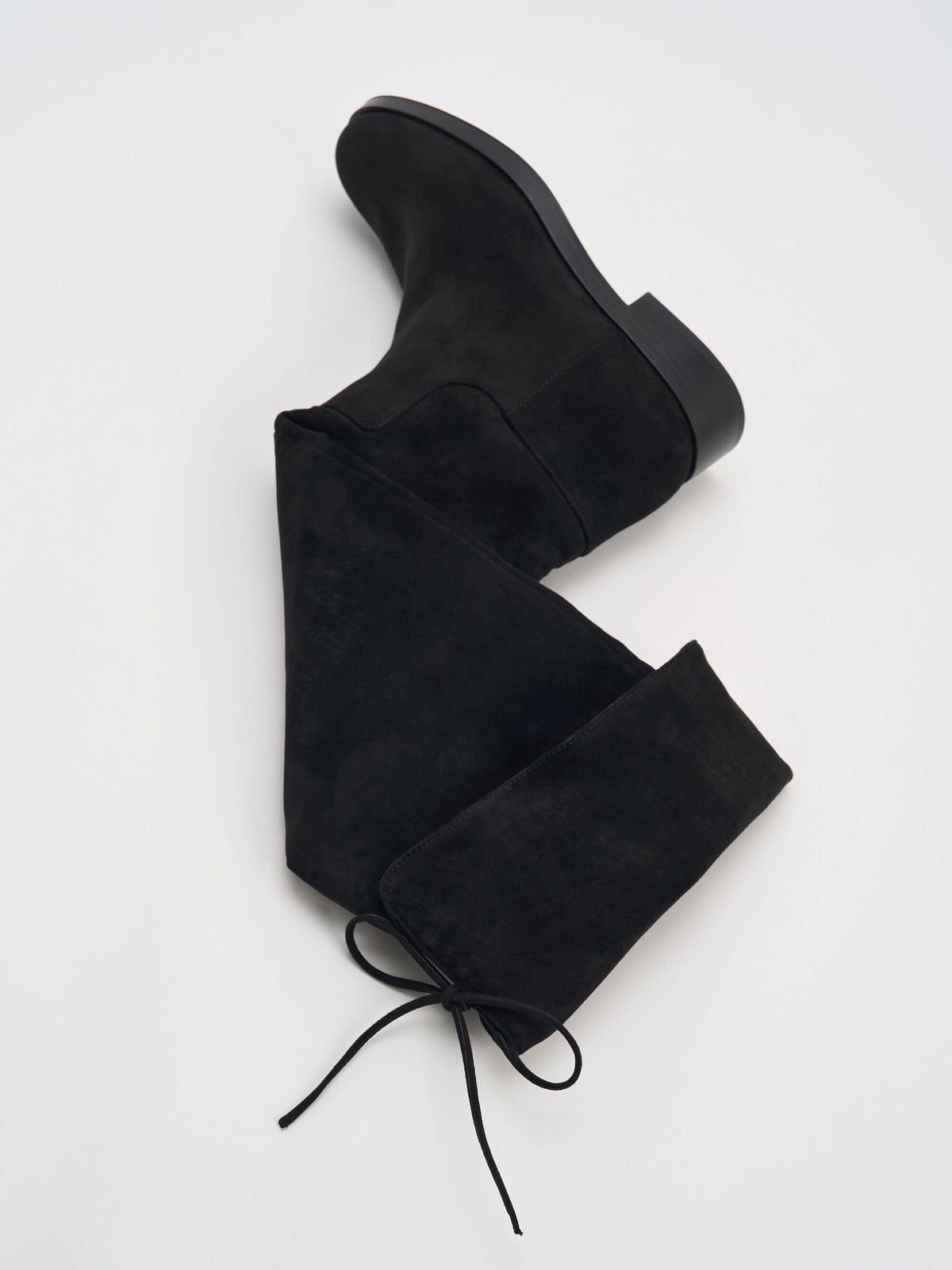 CHARLES & KEITH Great Value / Louisa Faux Suede Fold-Over Thigh-High Boots - Black Textured
