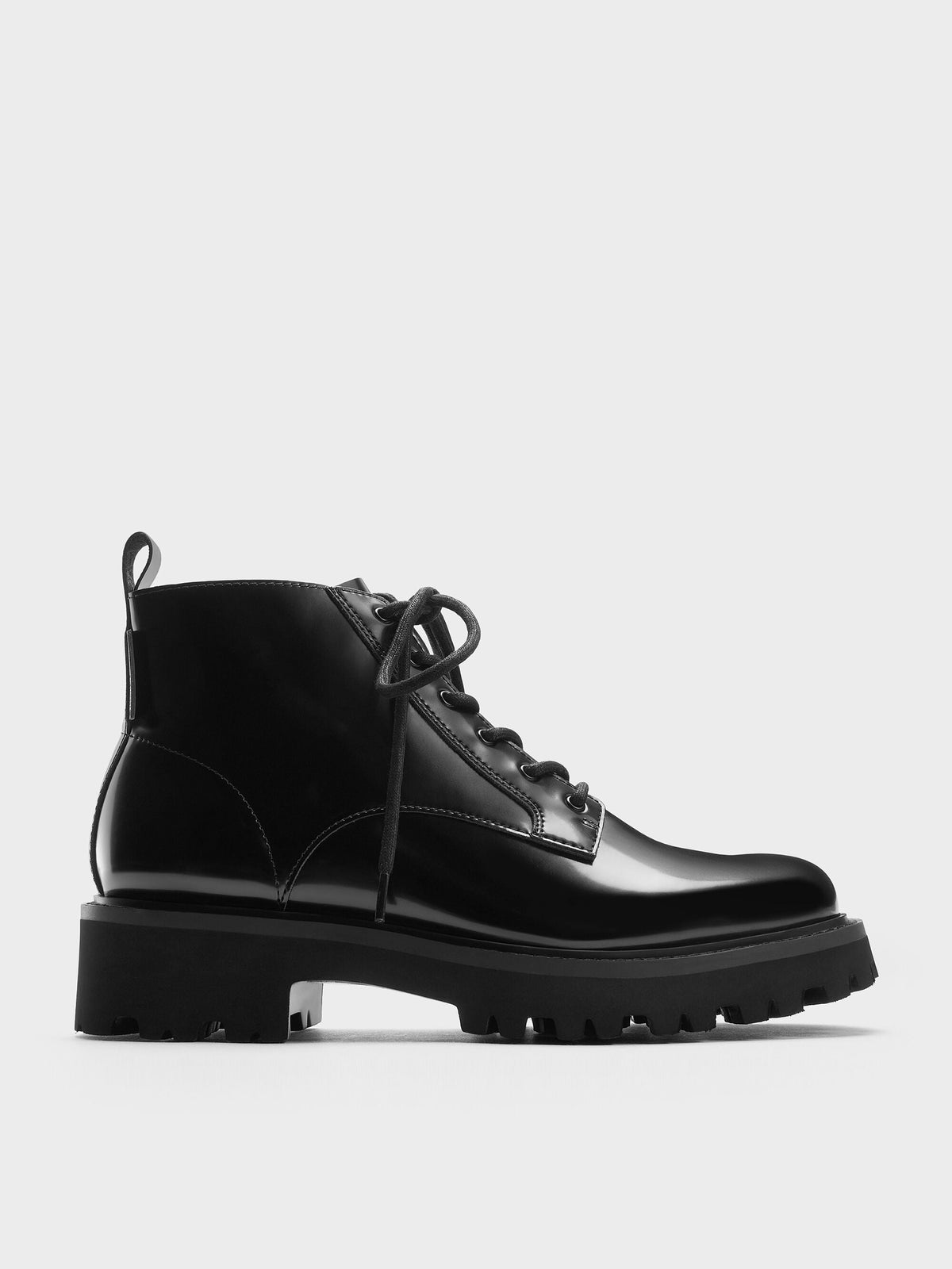 CHARLES & KEITH Top Pick / Ridged-Sole Side-Zip Combat Boots - Black Box