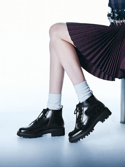 CHARLES & KEITH Top Pick / Ridged-Sole Side-Zip Combat Boots - Black Box