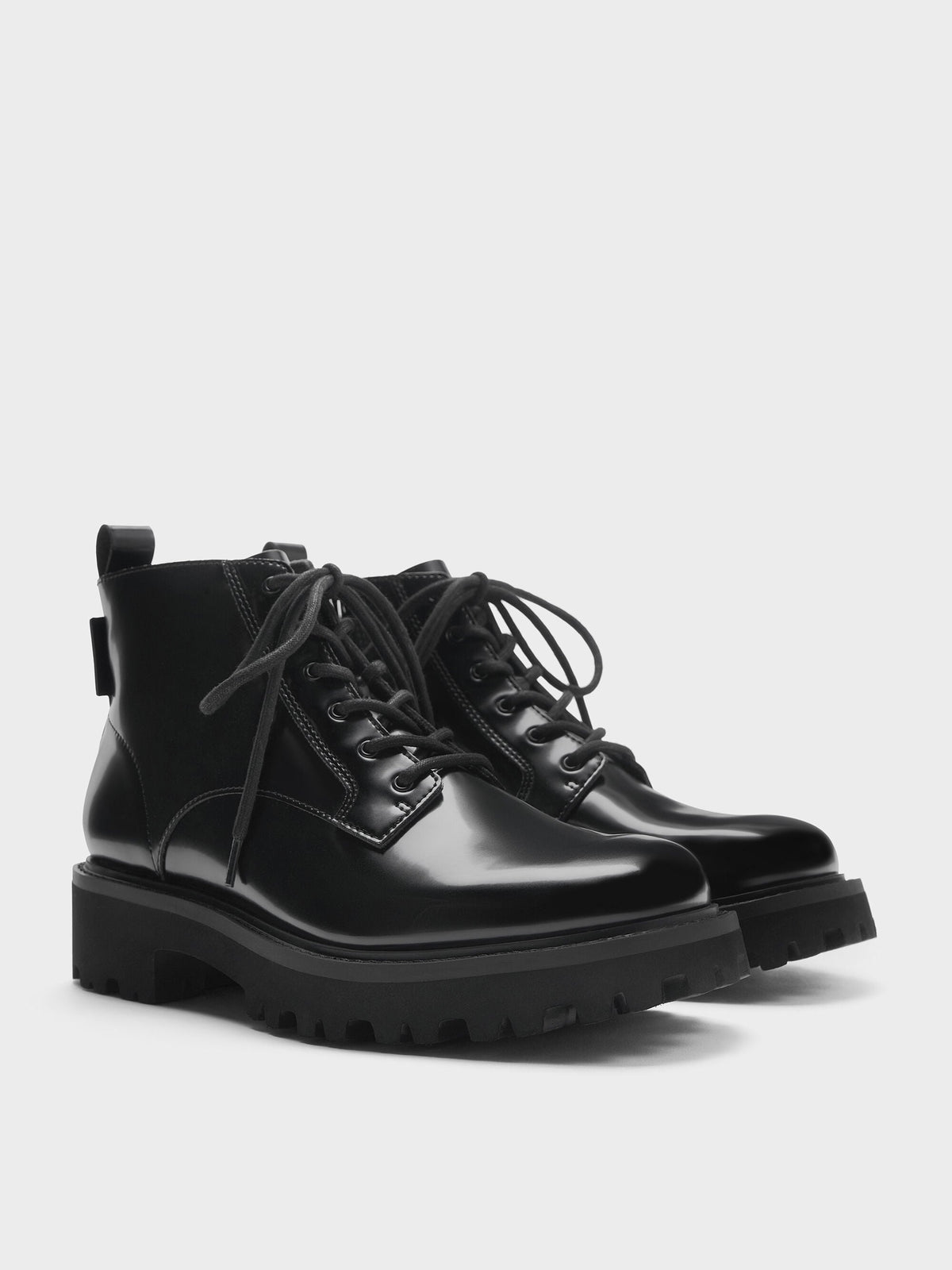 CHARLES & KEITH Top Pick / Ridged-Sole Side-Zip Combat Boots - Black Box