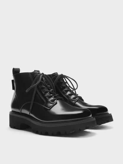 CHARLES & KEITH Top Pick / Ridged-Sole Side-Zip Combat Boots - Black Box