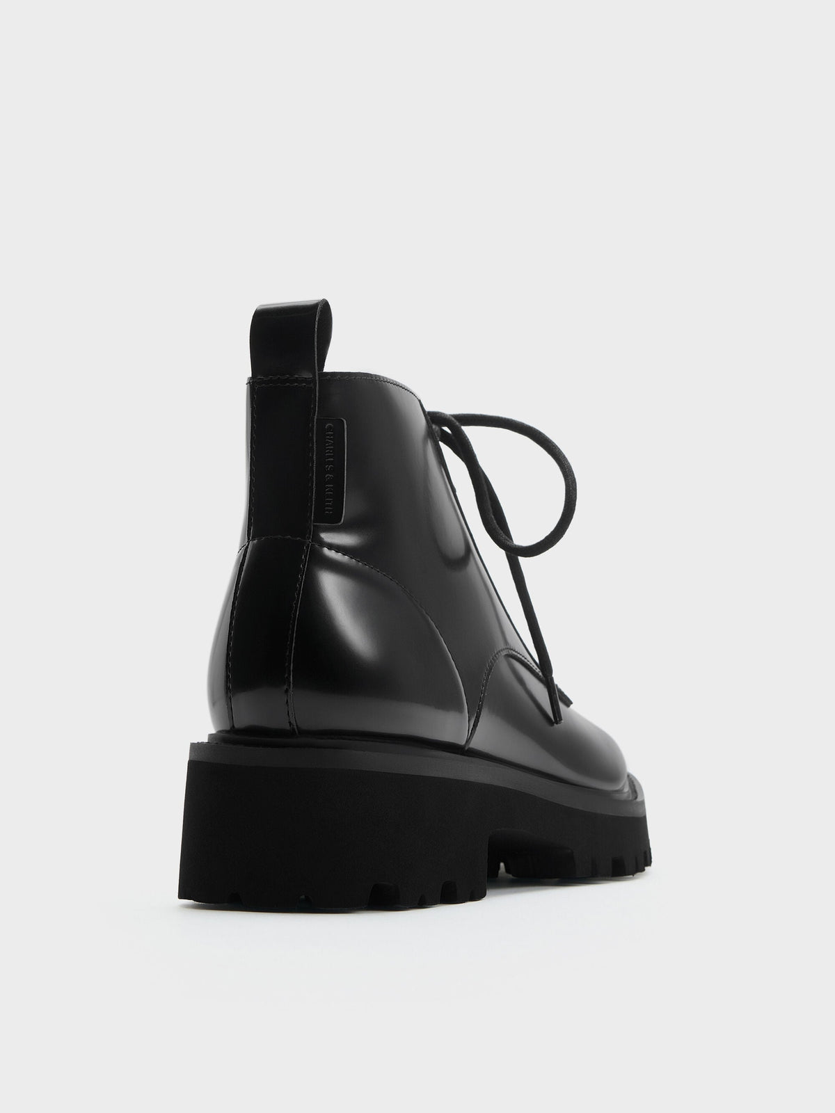 CHARLES & KEITH Top Pick / Ridged-Sole Side-Zip Combat Boots - Black Box