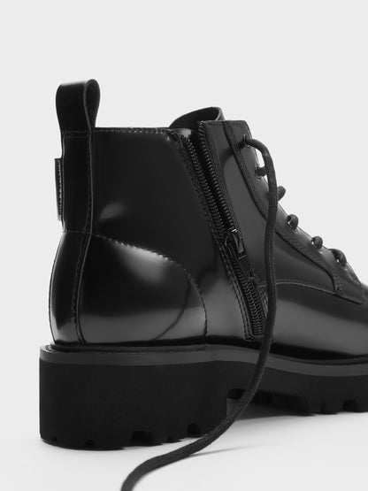 CHARLES & KEITH Top Pick / Ridged-Sole Side-Zip Combat Boots - Black Box