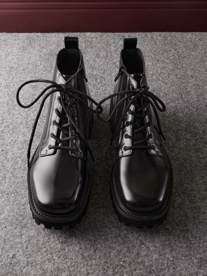 CHARLES & KEITH Top Pick / Ridged-Sole Side-Zip Combat Boots - Black Box