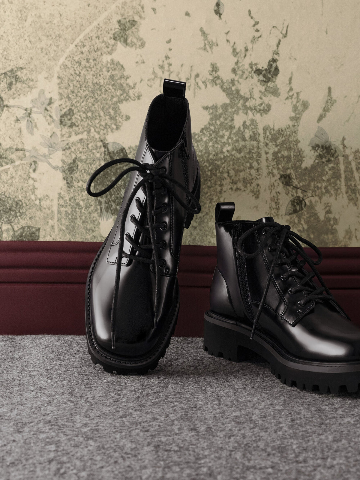 CHARLES & KEITH Top Pick / Ridged-Sole Side-Zip Combat Boots - Black Box