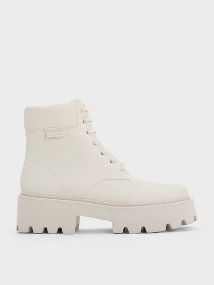 CHARLES & KEITH Customer Favorite / Ripley Ridged-Sole Ankle Boots - Chalk