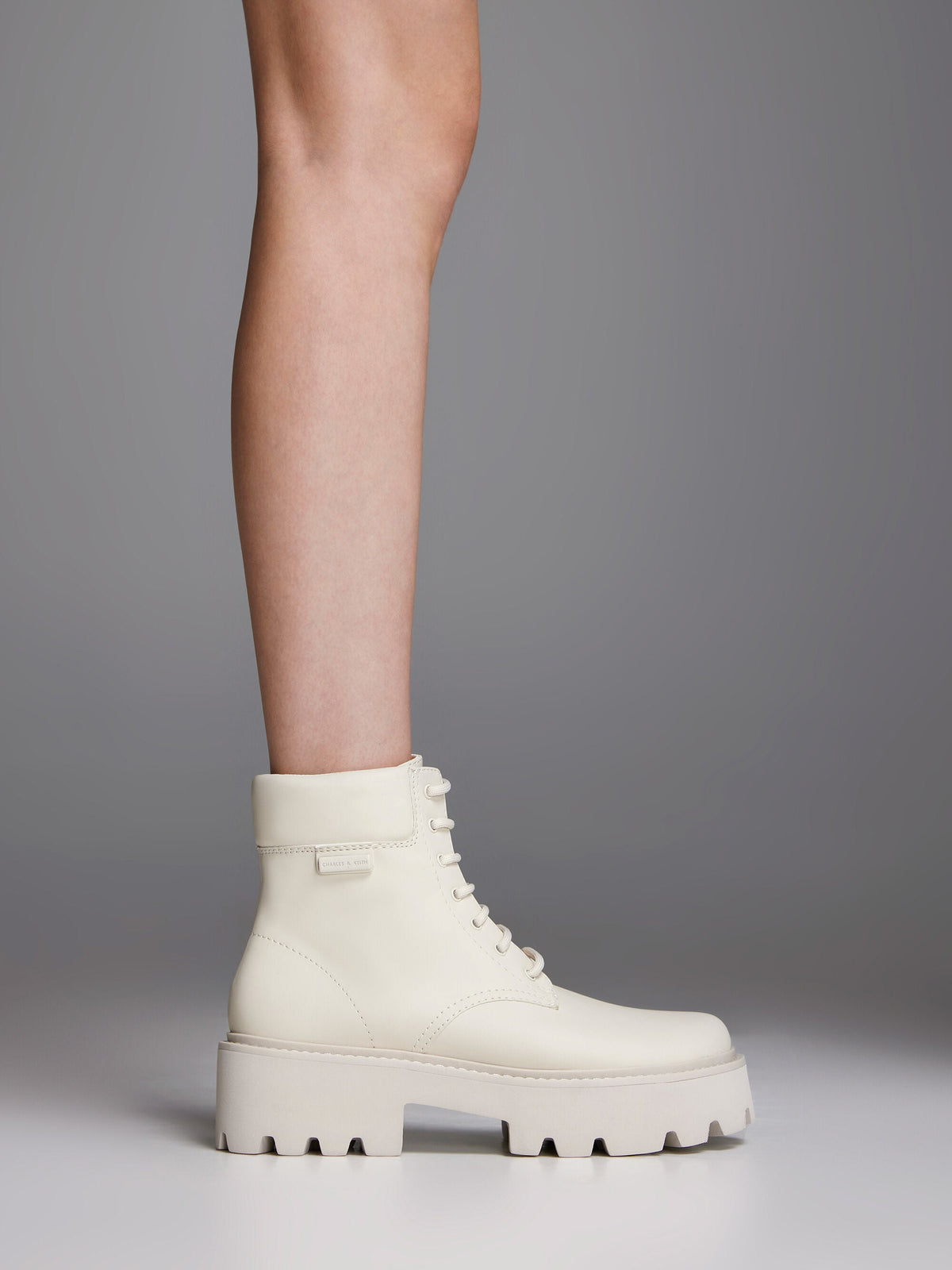 CHARLES & KEITH Customer Favorite / Ripley Ridged-Sole Ankle Boots - Chalk